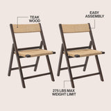 Kiawah Coastal Modern Wood Woven Seagrass Folding Chair Set 2