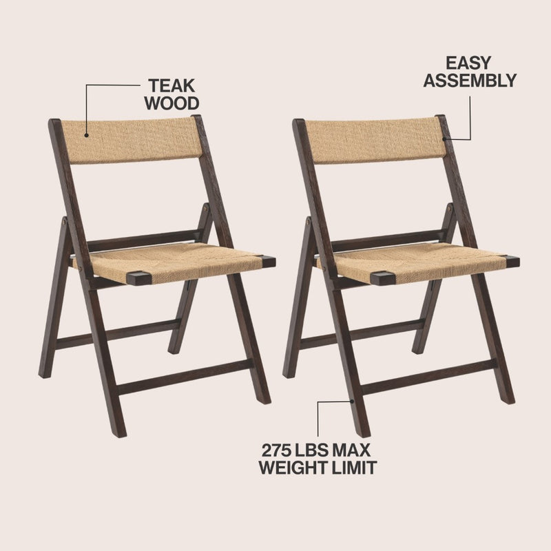 Kiawah Coastal Modern Wood Woven Seagrass Folding Chair Set 2