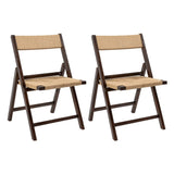 Kiawah Coastal Modern Wood Woven Seagrass Folding Chair Set 2