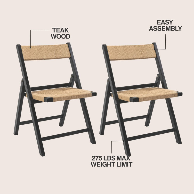 Kiawah Coastal Modern Wood Woven Seagrass Folding Chair Set 2
