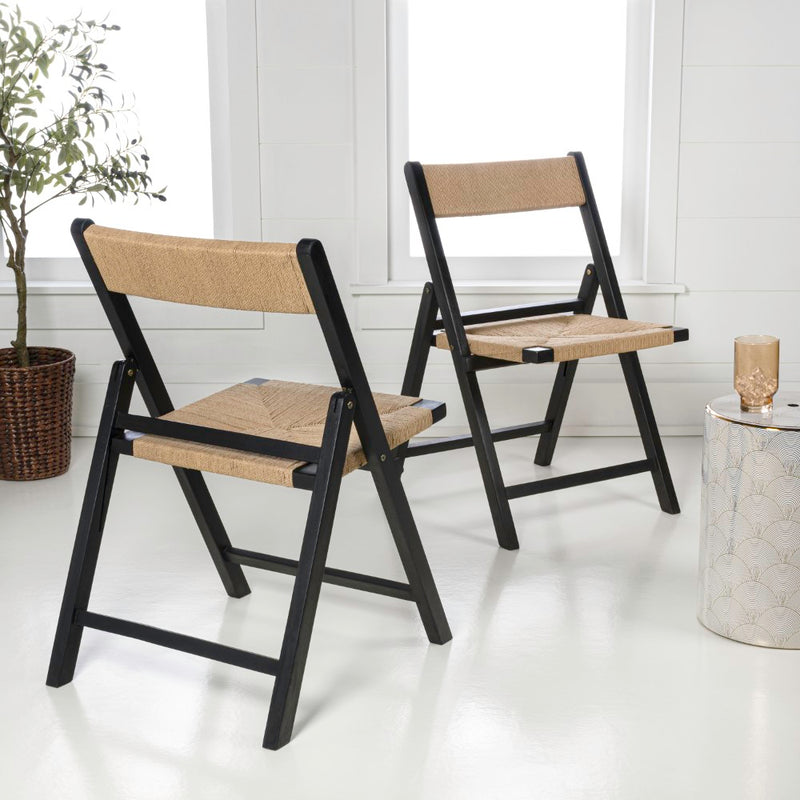 Kiawah Coastal Modern Wood Woven Seagrass Folding Chair Set 2