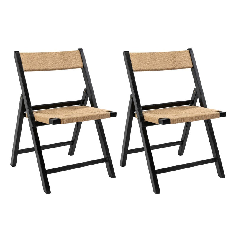 Kiawah Coastal Modern Wood Woven Seagrass Folding Chair Set 2