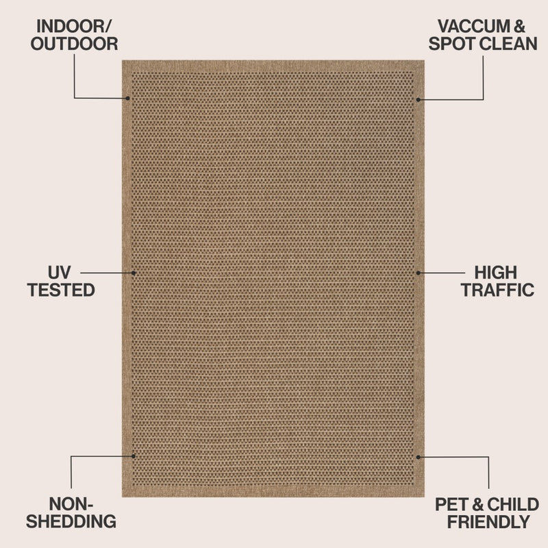 Maxine Easy Jute Contemporary Border Boho Fine Rib Weave Area Rug