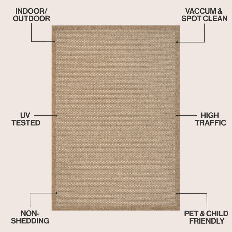Maxine Easy Jute Contemporary Border Boho Fine Rib Weave Area Rug