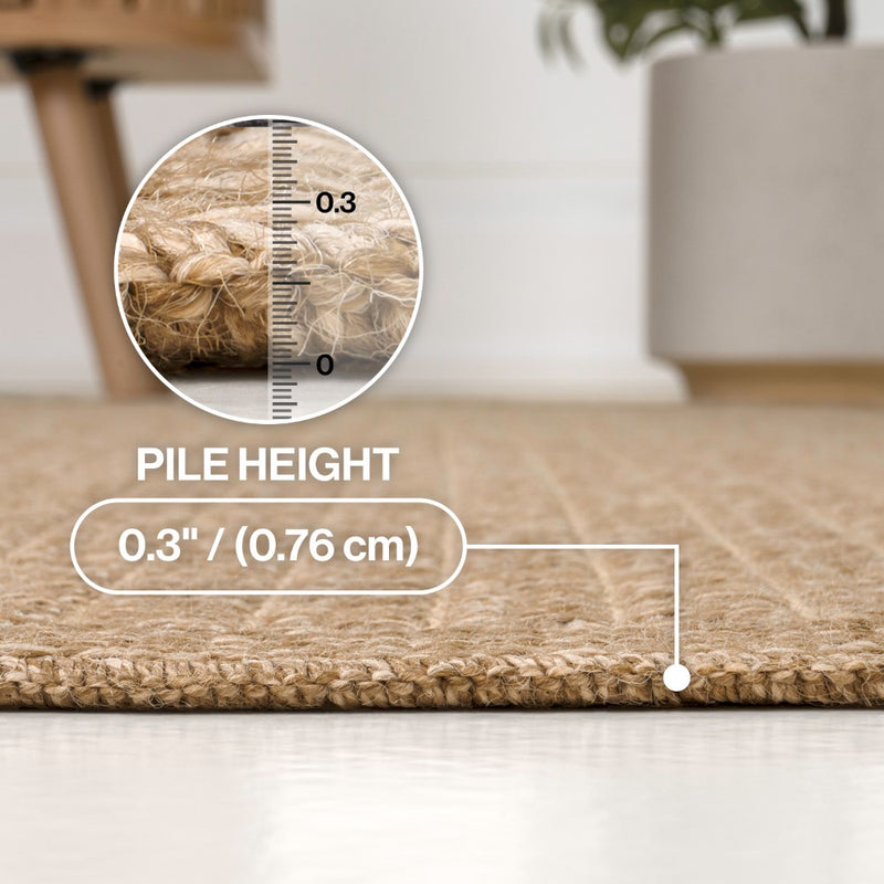 Maxine Easy Jute Contemporary Border Boho Fine Rib Weave Area Rug