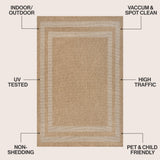 Frenzy Easy Jute Minimalist Boho Inset Border Area Rug