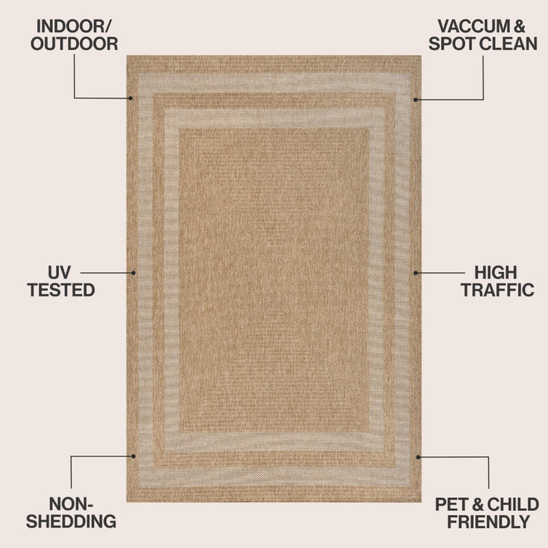 Frenzy Easy Jute Minimalist Boho Inset Border Area Rug