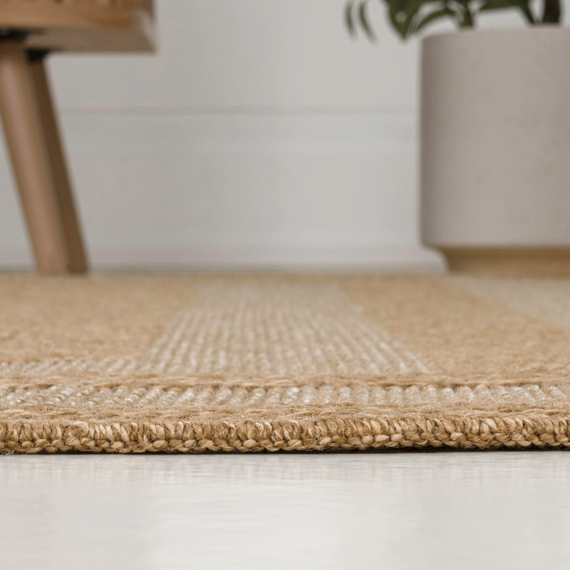 Frenzy Easy Jute Minimalist Boho Inset Border Area Rug