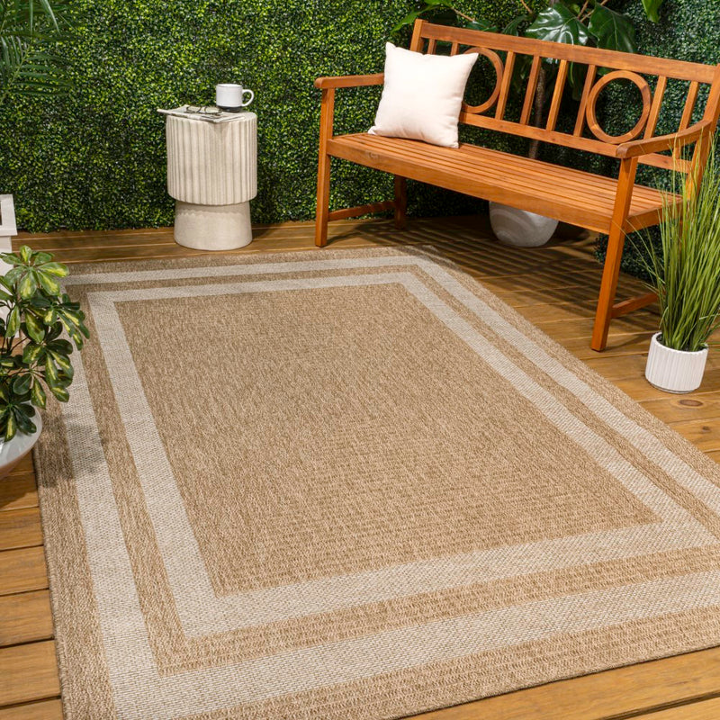 Frenzy Easy Jute Minimalist Boho Inset Border Area Rug
