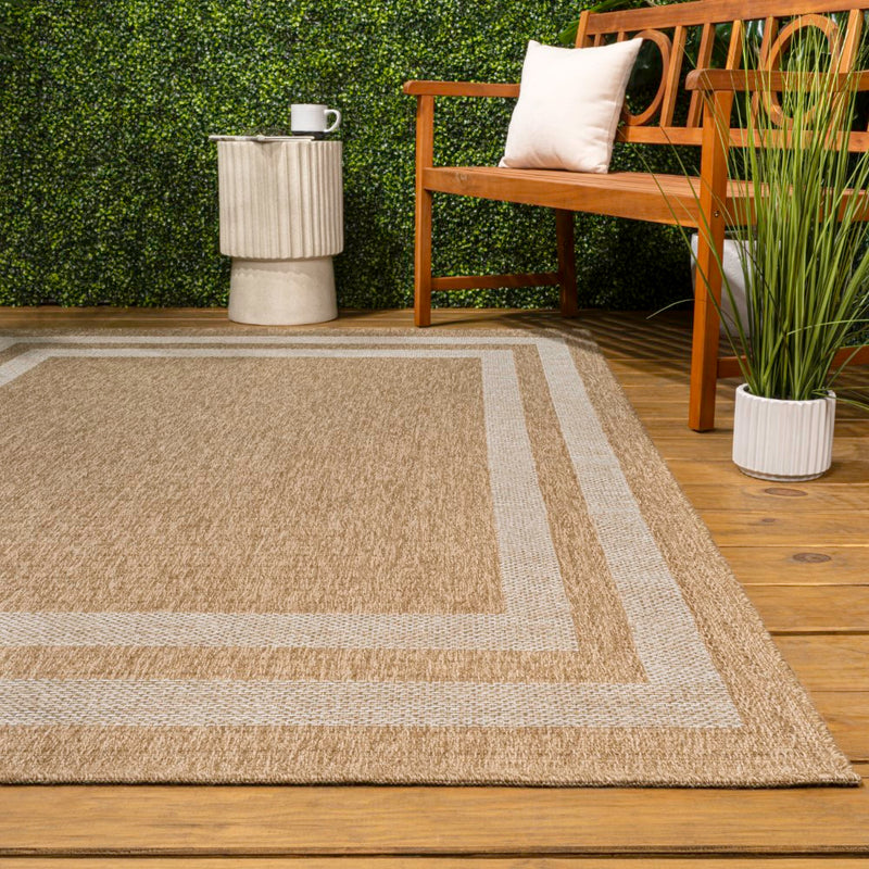 Frenzy Easy Jute Minimalist Boho Inset Border Area Rug