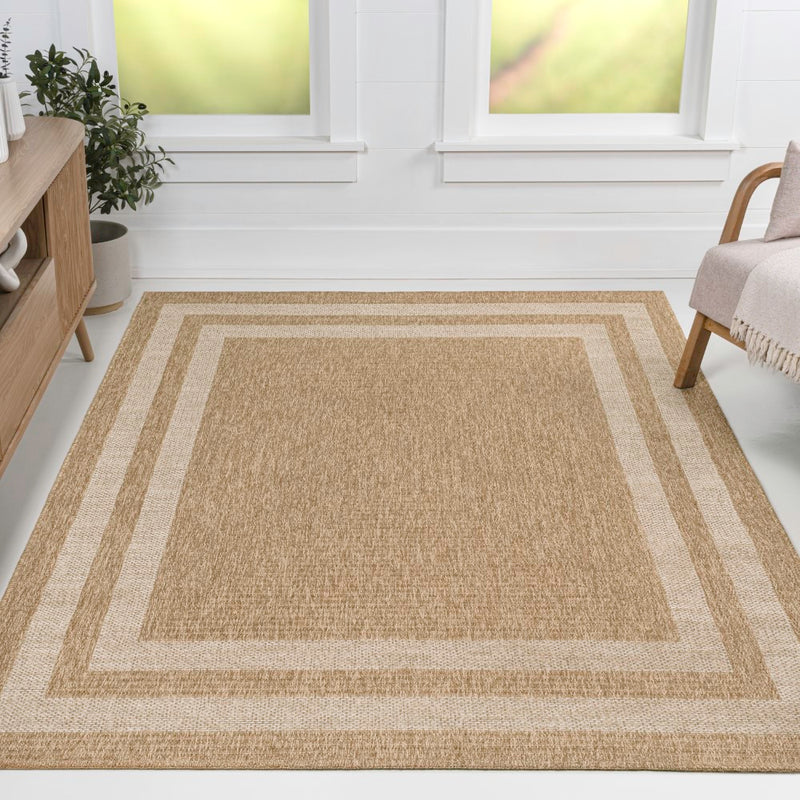 Frenzy Easy Jute Minimalist Boho Inset Border Area Rug