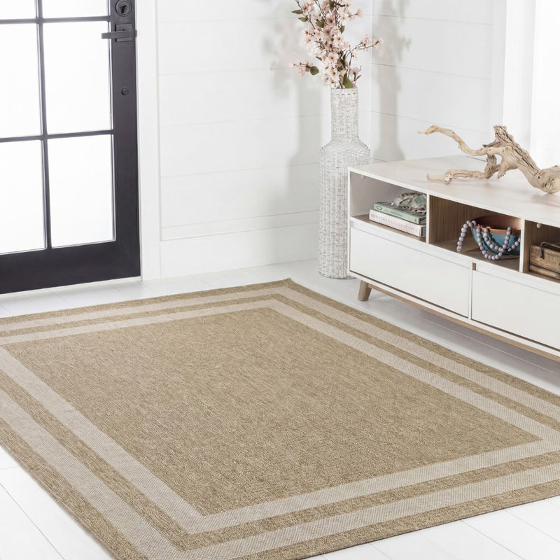 Frenzy Easy Jute Minimalist Boho Inset Border Area Rug