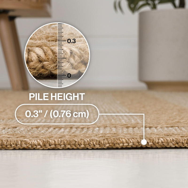 Frenzy Easy Jute Minimalist Boho Inset Border Area Rug