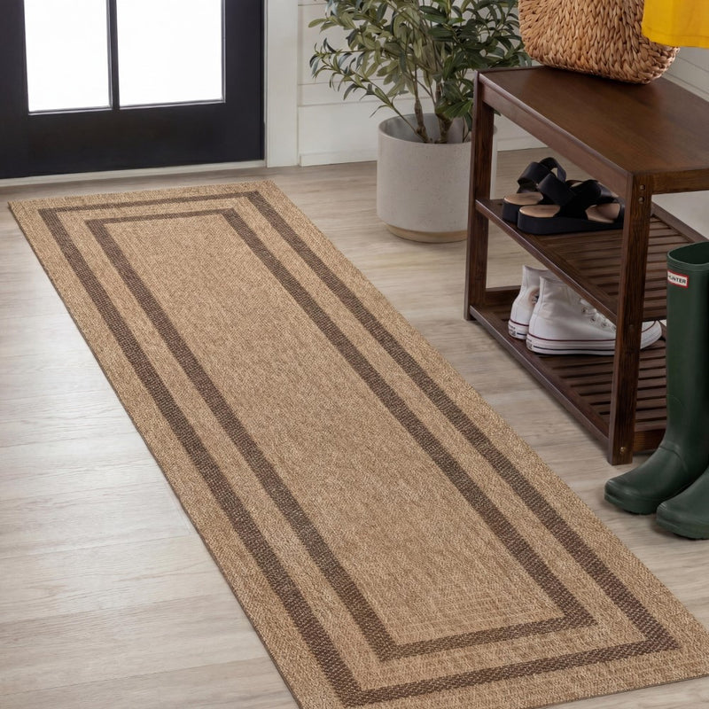 Frenzy Easy Jute Minimalist Boho Inset Border Area Rug