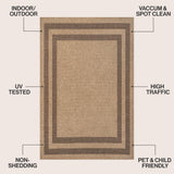Frenzy Easy Jute Minimalist Boho Inset Border Area Rug
