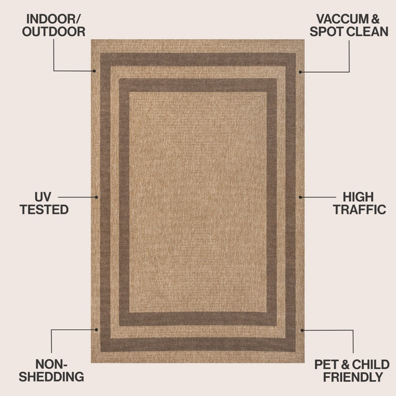 Frenzy Easy Jute Minimalist Boho Inset Border Area Rug