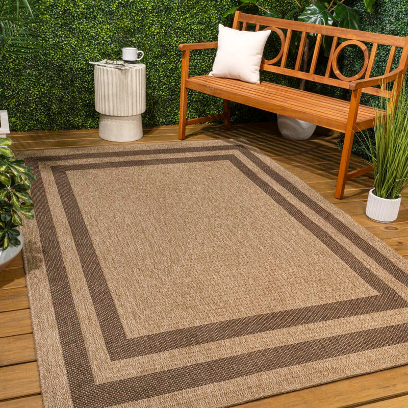 Frenzy Easy Jute Minimalist Boho Inset Border Area Rug