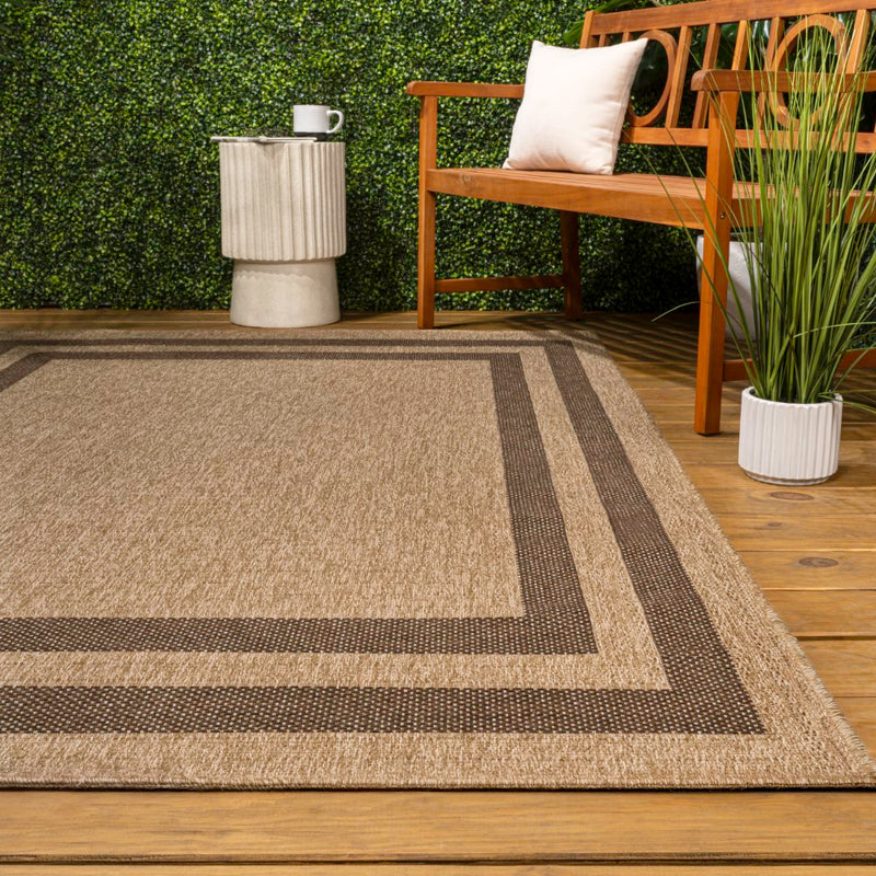 Frenzy Easy Jute Minimalist Boho Inset Border Area Rug