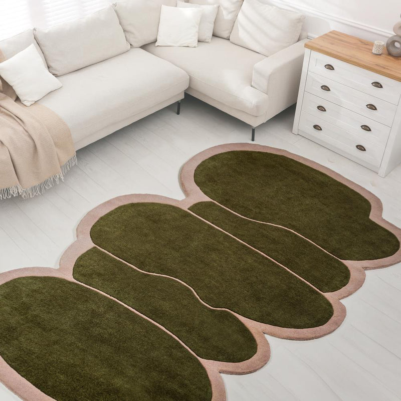 Whimsical Modern Border Geometric Handwoven Wool Area Rug