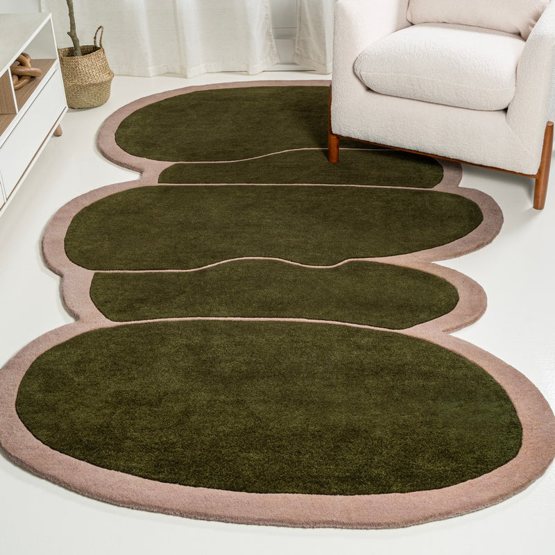 Whimsical Modern Border Geometric Handwoven Wool Area Rug