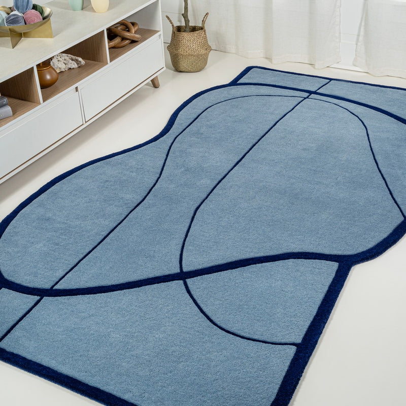 Mosaic Coastal Geometric Border Handwoven Wool Area Rug