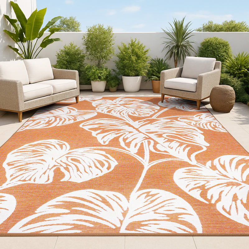 Tobago High-low Two-tone Monstera Leaf Indoor/Outdoor Area Rug