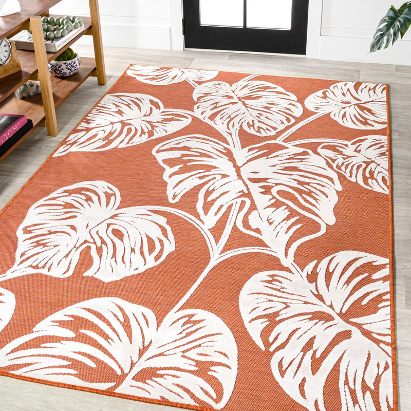 Tobago High-low Two-tone Monstera Leaf Indoor/Outdoor Area Rug