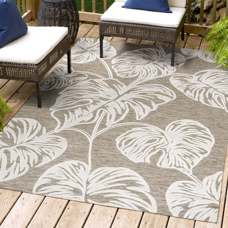 Tobago High-low Two-tone Monstera Leaf Indoor/Outdoor Area Rug