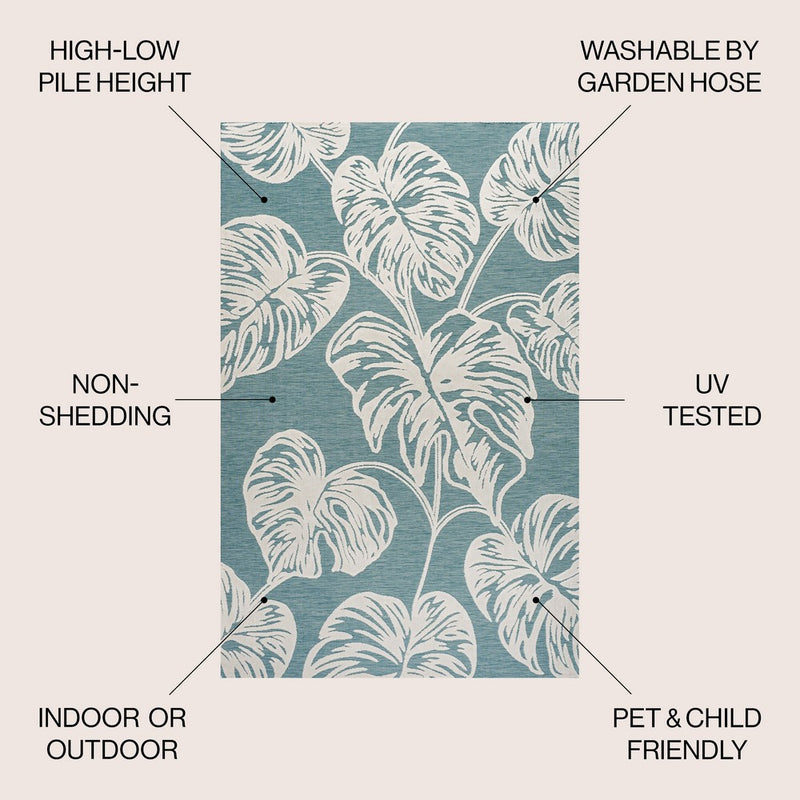 Tobago High-low Two-tone Monstera Leaf Indoor/Outdoor Area Rug