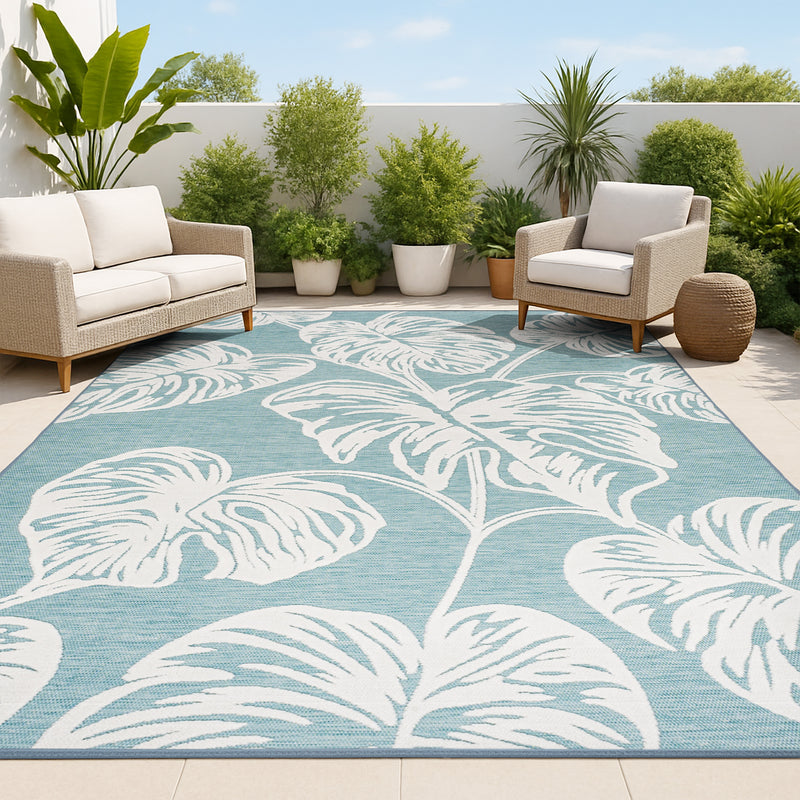 Tobago High-low Two-tone Monstera Leaf Indoor/Outdoor Area Rug