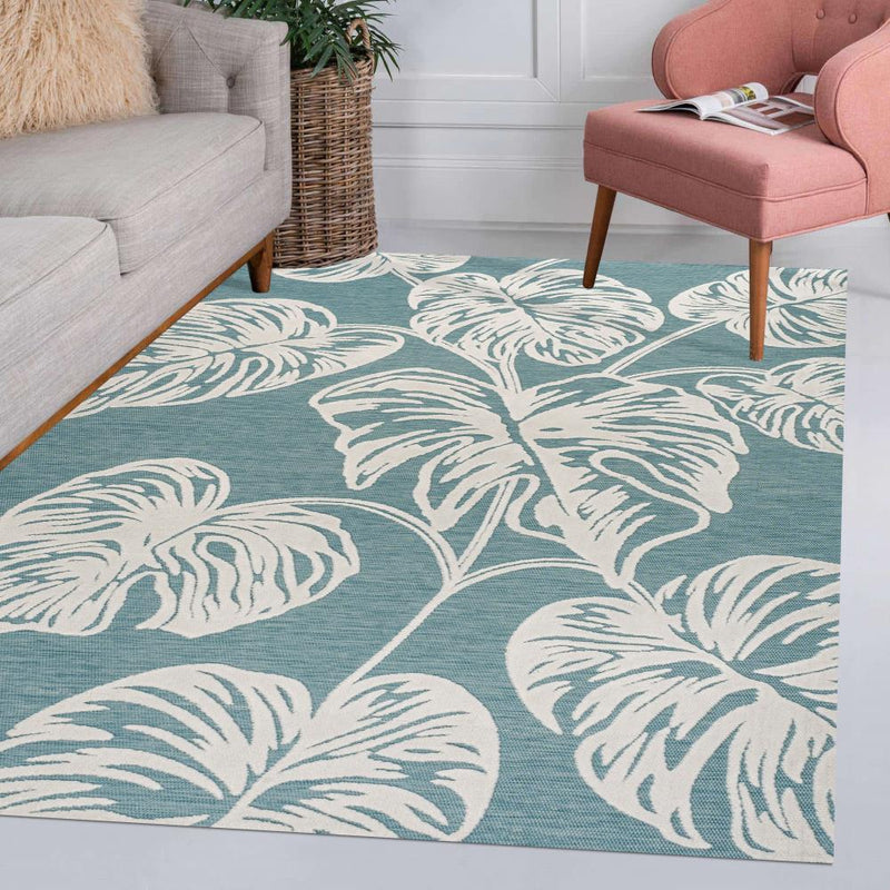 Tobago High-low Two-tone Monstera Leaf Indoor/Outdoor Area Rug