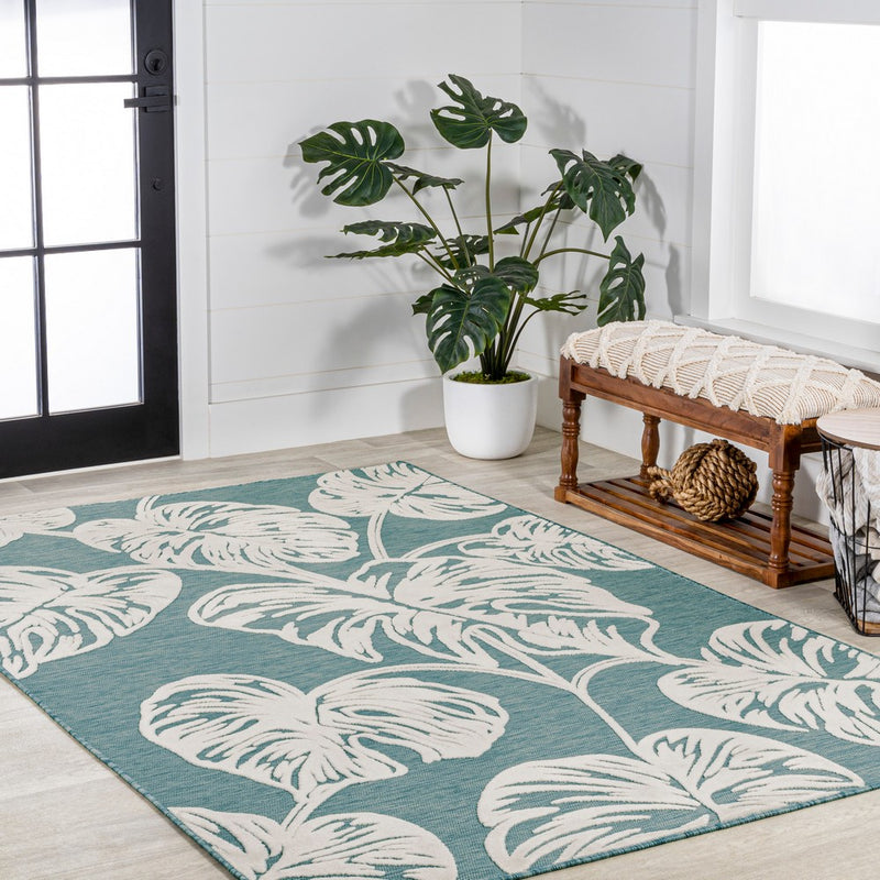Tobago High-low Two-tone Monstera Leaf Indoor/Outdoor Area Rug