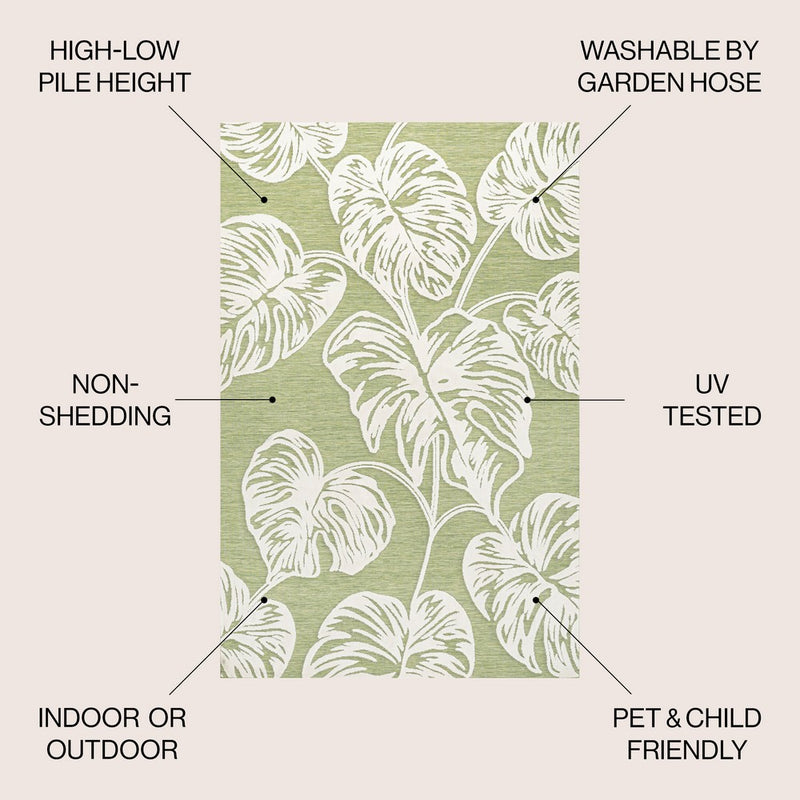 Tobago High-low Two-tone Monstera Leaf Indoor/Outdoor Area Rug