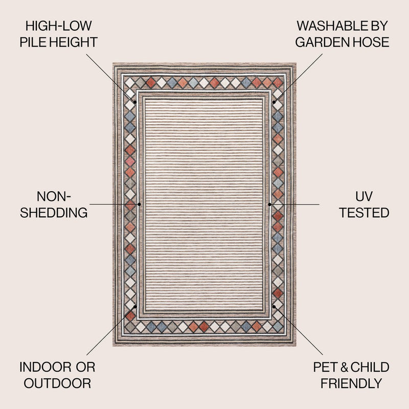 Sebastian High-low Modern Diamond Border Indoor/Outdoor Area Rug