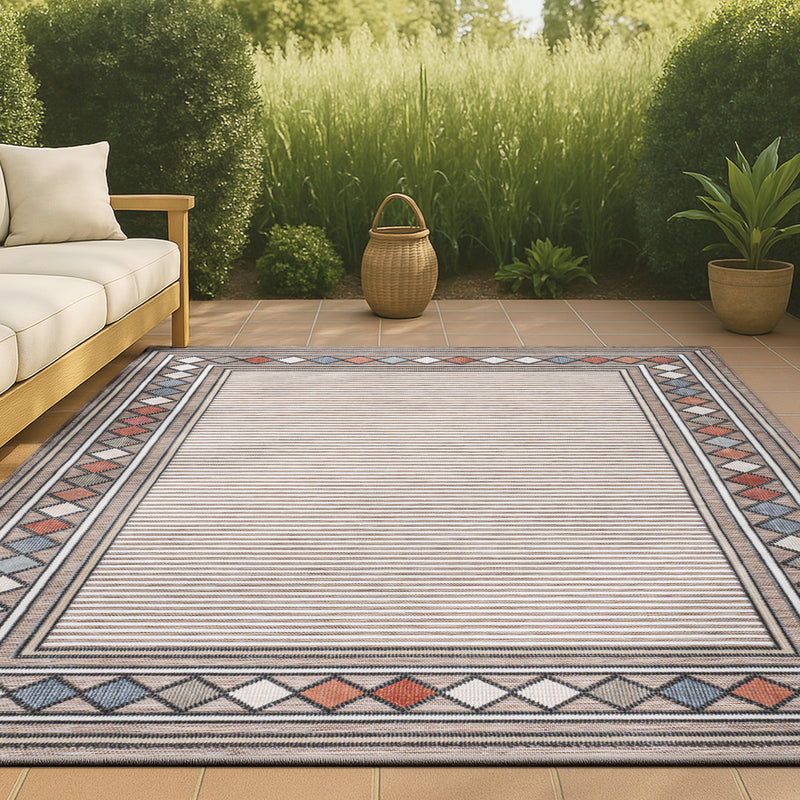 Sebastian High-low Modern Diamond Border Indoor/Outdoor Area Rug