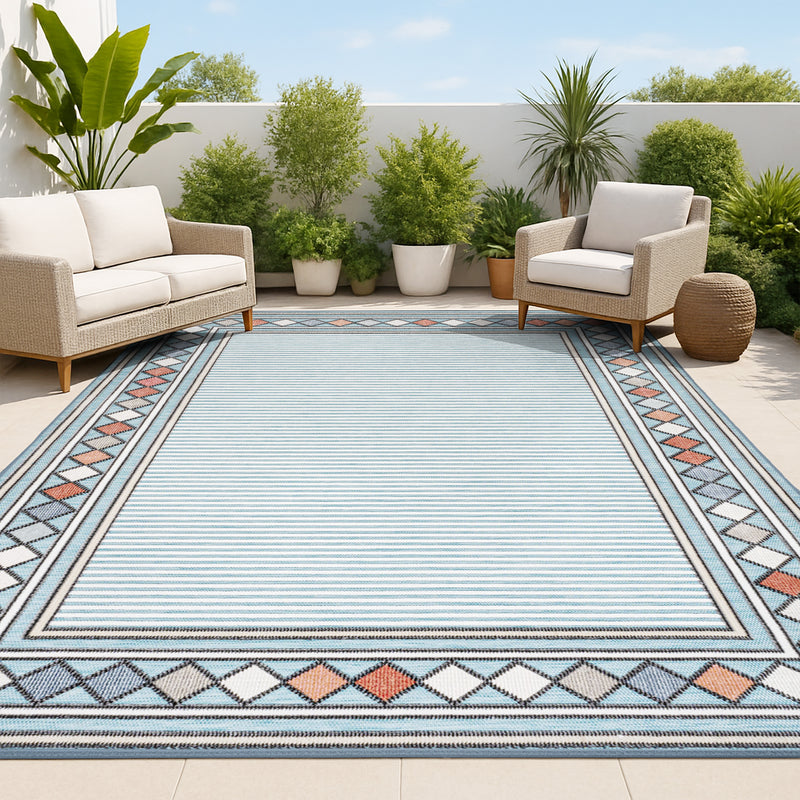 Sebastian High-low Modern Diamond Border Indoor/Outdoor Area Rug