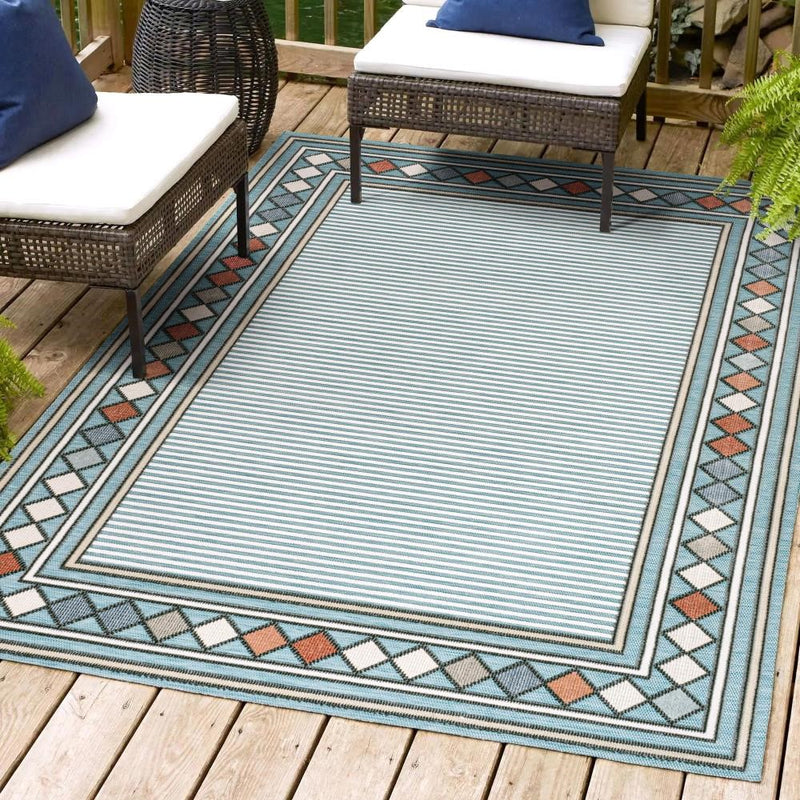 Sebastian High-low Modern Diamond Border Indoor/Outdoor Area Rug