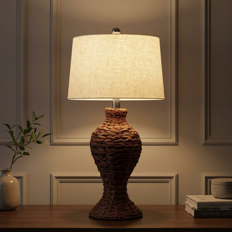 Elicia 31" Seagrass Weave LED Table Lamp Dark Brown – AI-ON