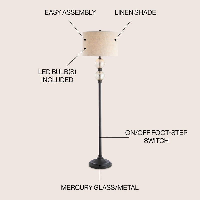 January 60" Glass/Metal LED Floor Lamp - JONATHAN Y
