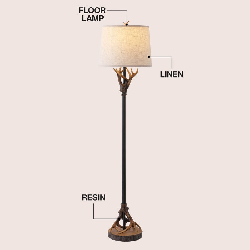 Benjamin 61 in. Rustic Lodge Faux Antler Resin/Metal LED Floor Lamp