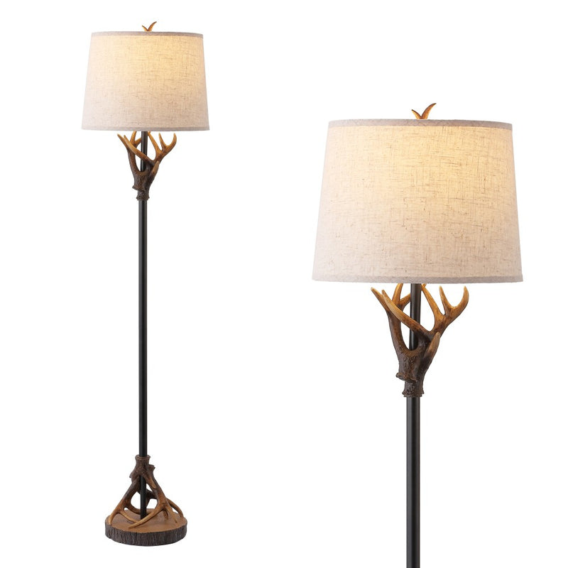 Benjamin 61 in. Rustic Lodge Faux Antler Resin/Metal LED Floor Lamp