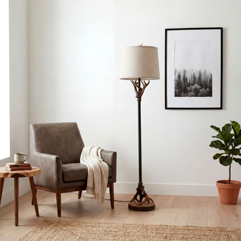 Benjamin 61 in. Rustic Lodge Faux Antler Resin/Metal LED Floor Lamp