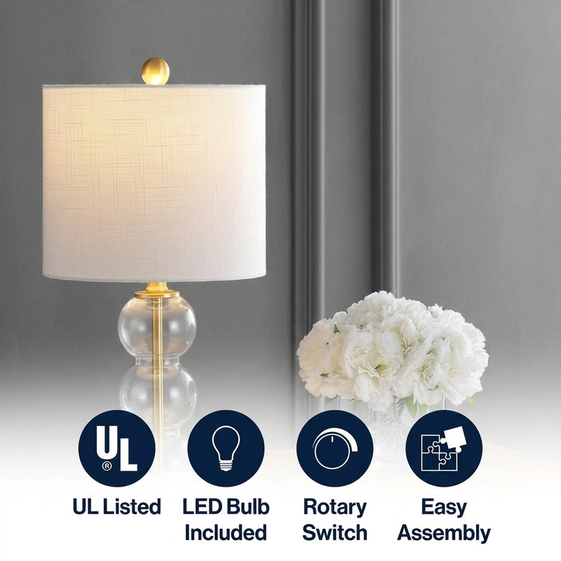 February 21" Glass/Metal LED Table Lamp Clear/Brass Gold – ICONS