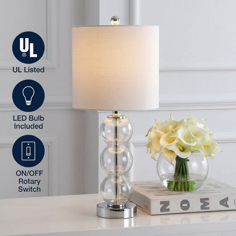 February 21" Glass/Metal LED Table Lamp Clear/Chrome – ICONS