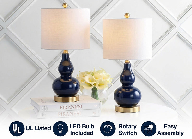 Anya 20.5" Mini Glass LED Table Lamp Navy (Set of 2) – ICONS