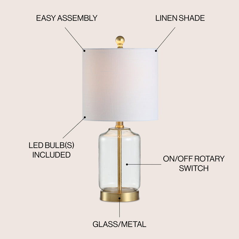 Duncan 20.5" Glass/Metal LED Table Lamp - JONATHAN Y