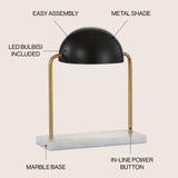 Porter 13.5" Art Deco Dome Lamp with Marble Base - JONATHAN Y