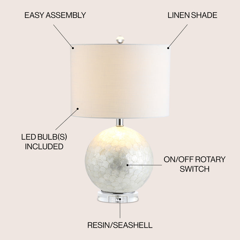 Zuri 23.5" Capiz Seashell Sphere LED Table Lamp - JONATHAN Y