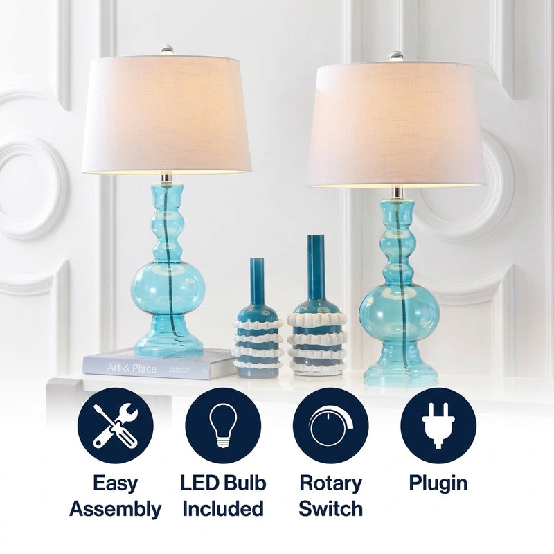 Genie 28.5" Glass LED Table Lamp Set 2 Aqua (Set of 2) – ICONS