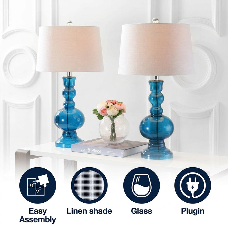 Genie 28.5" Glass LED Table Lamp Set 2 Night Blue (Set of 2) – ICONS